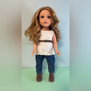 Geoffrey 18” Doll with White Lace Top, Blue Jeans and Brown Boots, Doll Toy